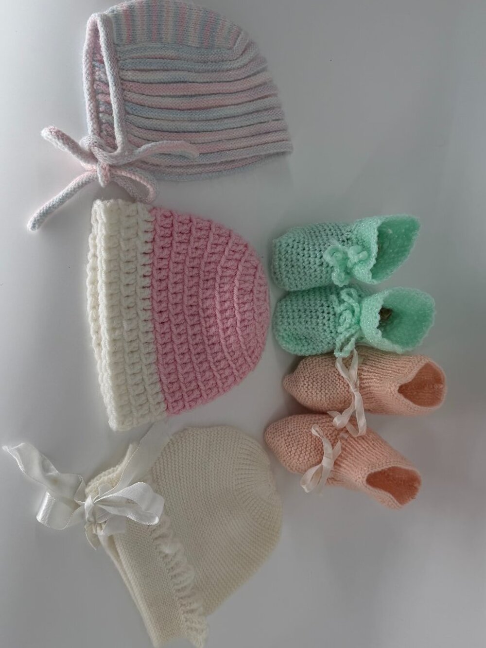 Vintage homemade baby caps and Booties
